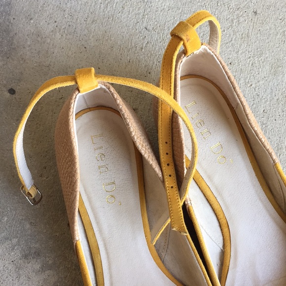 Anthropologie Shoes Anthropologie Mustard Yellow Suede Kitten Heel